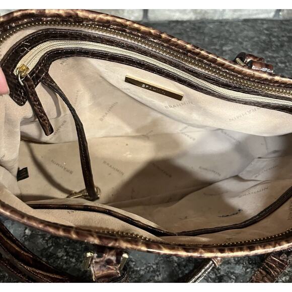 Brahmin Mini Asher Satchel Pecan Melbourne Croc Embossed Crossbody/Double Handle - Picture 6 of 12